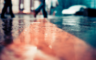 Wet sidewalk people car tilt - a car free wallpaper