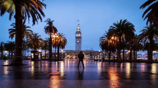 Clock tower night palm trees - night free wallpaper
