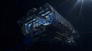Space station night lights beam - scifi free wallpaper
