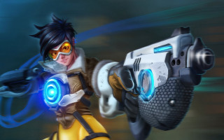 Cartoon girls holding guns glowing - a blurry background free wallpaper for desktop