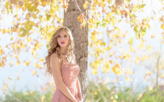 Woman pink dress suitcase autumn - her hand and a suitcase free wallpaper