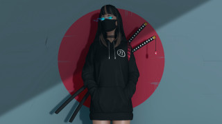 Woman hoodie mask swords circular - a circular background free wallpaper