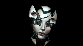Futuristic woman orange eyes cyberpunk - analytical art free wallpaper