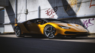 Yellow sports car graffiti wall - graffiti free wallpaper