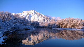 Mountain reflection winter blossoms calm - clear free wallpaper