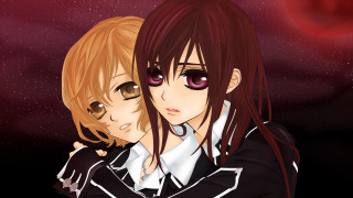 Anime characters hugging red moon - a red moon free wallpaper