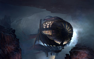 Futuristic cave building light sky - concept art free wallpaper