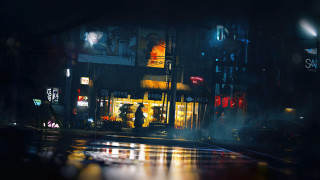 City street night cyberpunk neon - night free wallpaper