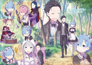 Anime characters walking forest trees - adam manyoki free wallpaper