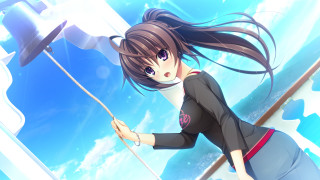 Girl longhair blackshirt pole sky - a pole free wallpaper
