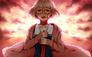 Red jacket glasses cloudy sky - a red jacket free wallpaper