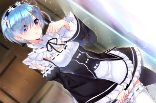 Anime girl blue hair black 4 - luminous free wallpaper