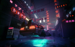 Futuristic city neon lights man - a futuristic city free wallpaper