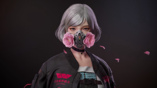 Woman gasmask flowers pink cyberpunk - a gas mask free wallpaper