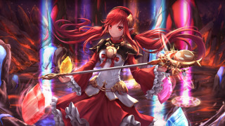 Red dress woman sword shield - epsylon point free wallpaper
