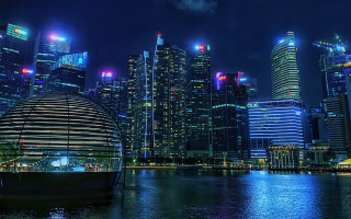 City skyline boat night futurism - futurism free wallpaper