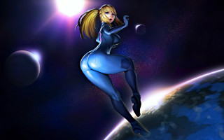 Space heroine earth blue suit - over the earth free wallpaper