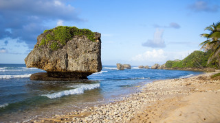 Large rock ocean beach waves 2 - wave free wallpaper