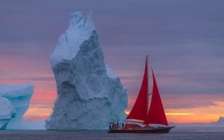 Red sailboat iceberg sunset ocean - sunset free wallpaper