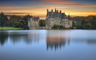Castle lake reflection sunset gothic - benoit b. mandelbrot free wallpaper