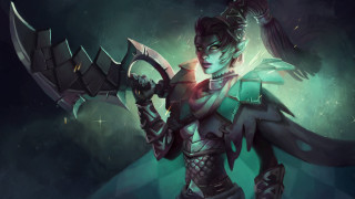 Woman green armor sword fantasy - holding free wallpaper