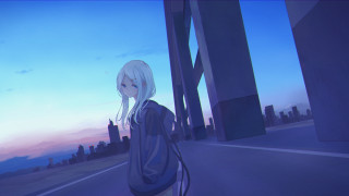Anime girl city sunset skyline - alena aenami free wallpaper