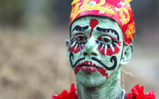 Painted man red flower photorealistic - painted free wallpaper