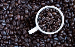 Coffee beans cup spoon topview - a spoon free wallpaper
