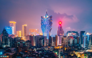 City skyline red light tower - a red light in the middle of it free wallpaper