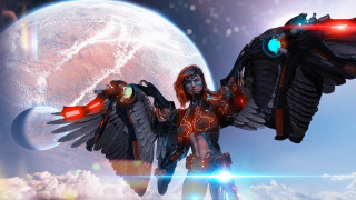 Woman wings halo planet bird - afrofuturism free wallpaper