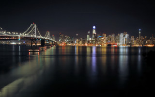 City skyline night bridge river 28 - a matte painting free wallpaper for desktop