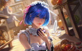 Blue haired woman purple object - blue hair free wallpaper