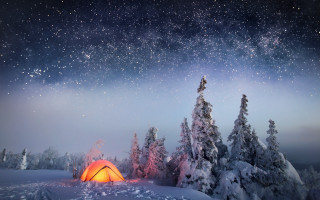 Snow tent starry sky aurora - full free wallpaper