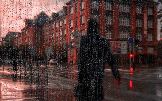 Rain umbrella street red traffic - their head free wallpaper