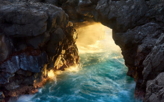 Cave water light naturism beach - side and a light free wallpaper