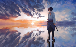 Man ledge sword clouds sunset - a ledge free wallpaper