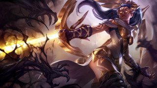 Woman sword demon forest yellow - her hand and a demon free wallpaper