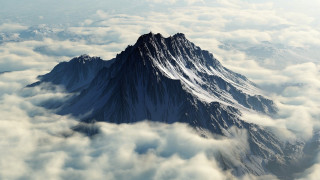 Mountain clouds sky ocean horizon - matte painting free wallpaper