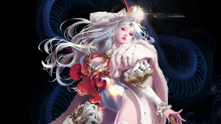 Woman white dragon sword fantasy - her back free wallpaper