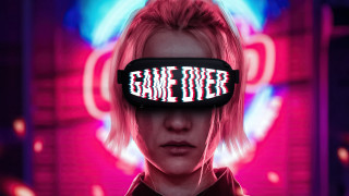 Woman blindfold gameover cyberpunk neon - game art free wallpaper