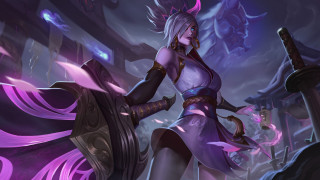Purple akali sword shield glowing - a purple outfit holding free wallpaper