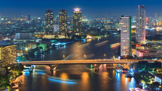 Tokyo city skyline bridge lights 2 - international typographic style free wallpaper for desktop