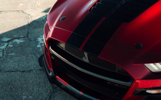 Red sports car hood black - the side of the road free wallpaper