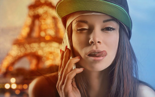 Eiffel tower woman phone paris - a cell phone in front free wallpaper