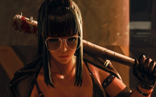 Woman baseballbat leatherjacket cyberpunk 2dgame - 2 d game art free wallpaper