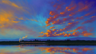 Train water clouds autumn sunset - a sky free wallpaper