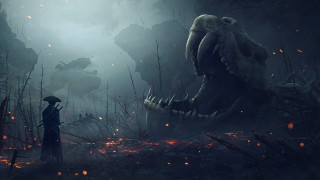 Man forest dinosaur fire weapon - darek zabrocki free wallpaper