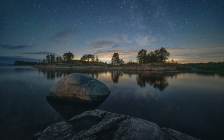Lake rock starry night sky - night sky free wallpaper