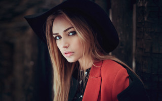 Woman long hair black hat 2 - a red jacket free wallpaper