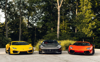 Three colored sports cars parking - colored free wallpaper